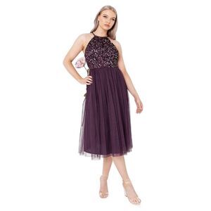 Maya Deluxe Womens/Ladies Sequin Midi Dress / Berry